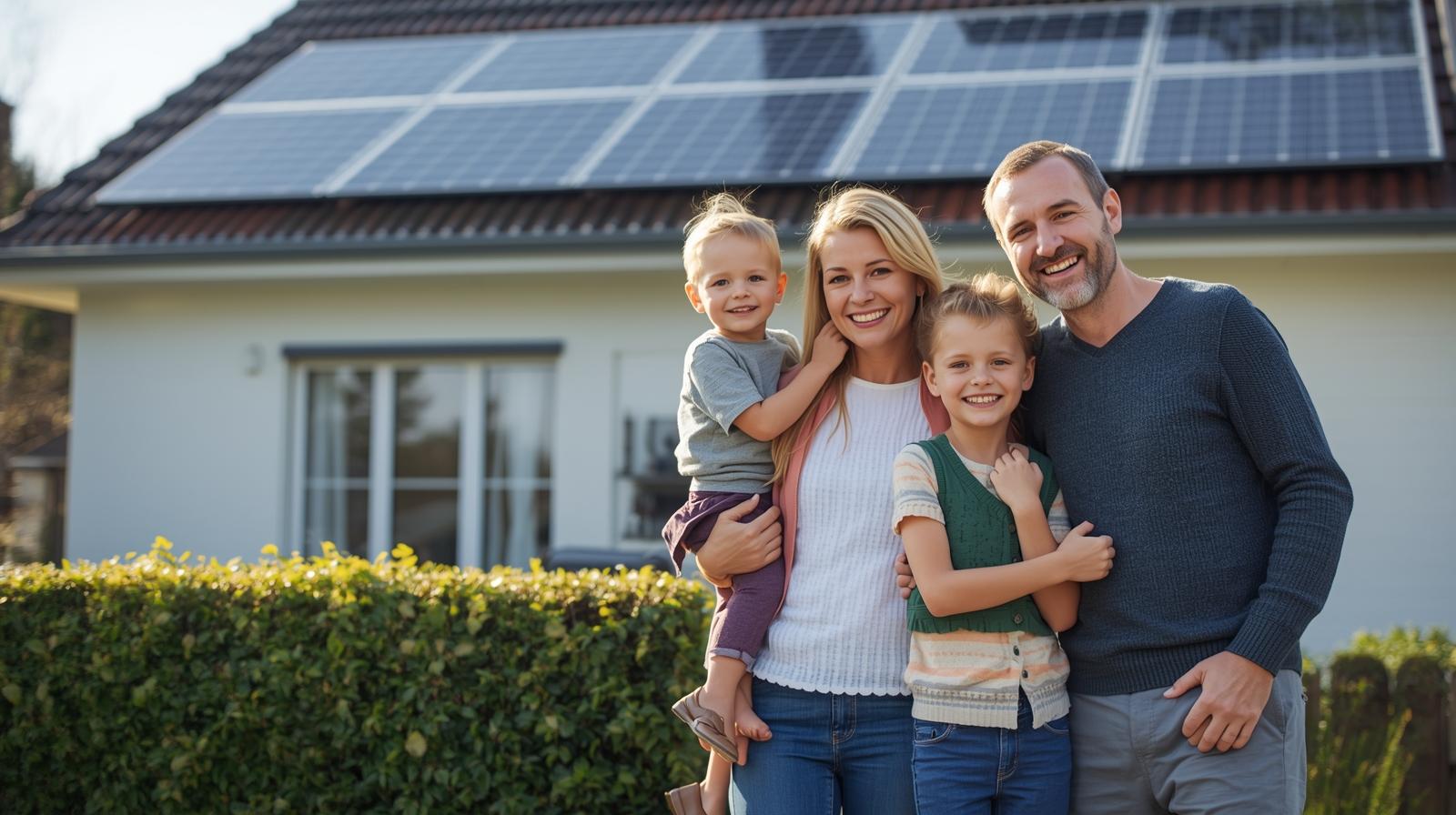 Photovoltaik Forchheim – Familie vor Haus mit PV-Anlage